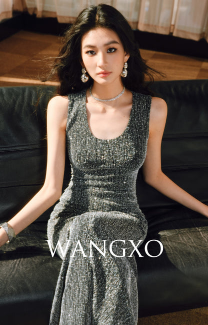 WANGXO | Silk Slim Fishtail Sleeveless Dress -ZÉVA.