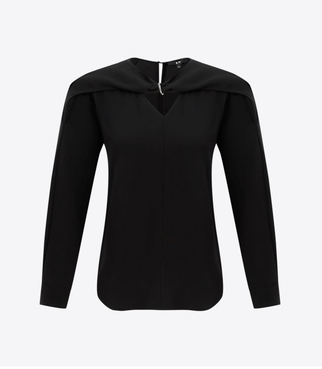 COMME MOI Designer Lu Yan Black Acetate Cutout Design Kink Pleated Shirt - LAINEY.