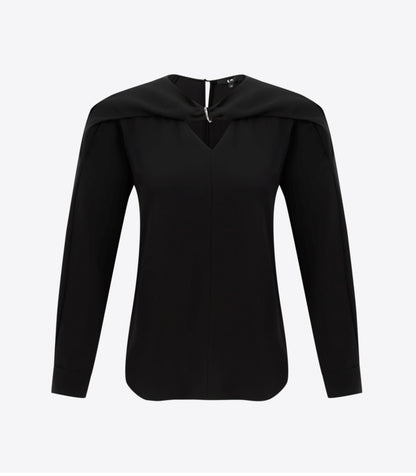 COMME MOI Designer Lu Yan Black Acetate Cutout Design Kink Pleated Shirt - LAINEY.