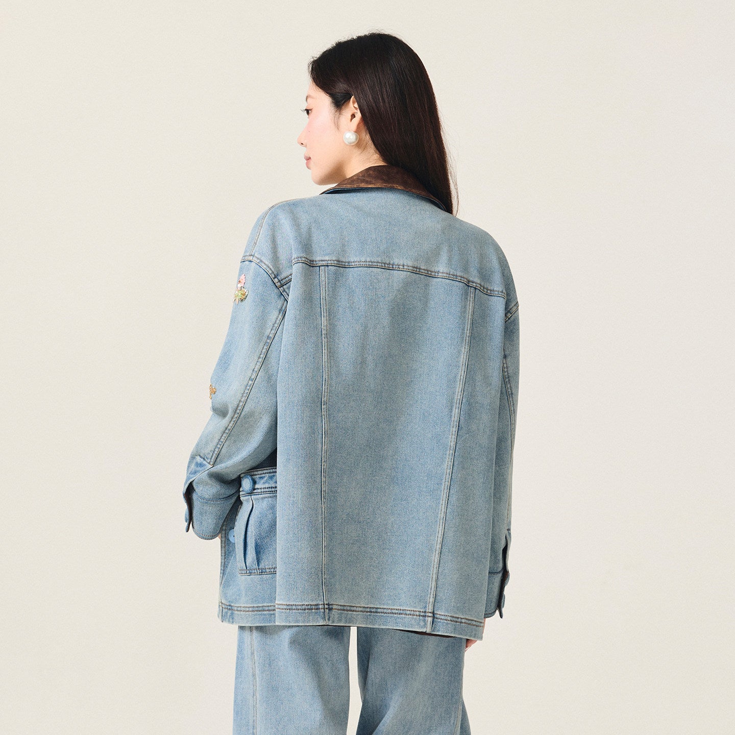 FAME Bahn-style floral beaded denim jacket  - LYLA