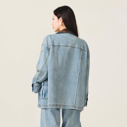 FAME Bahn-style floral beaded denim jacket  - LYLA