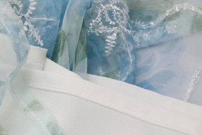 DOLLY Elegant Blue French Style Floral Off Shoulder Loose Glitter Resort Dress-TEE