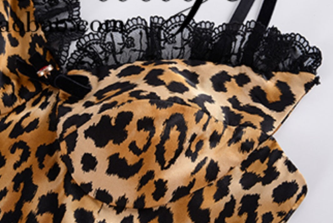 Le Palais Vintage sensual elegant leopard print faux silk satin slim wrap maxi dress-ASTA