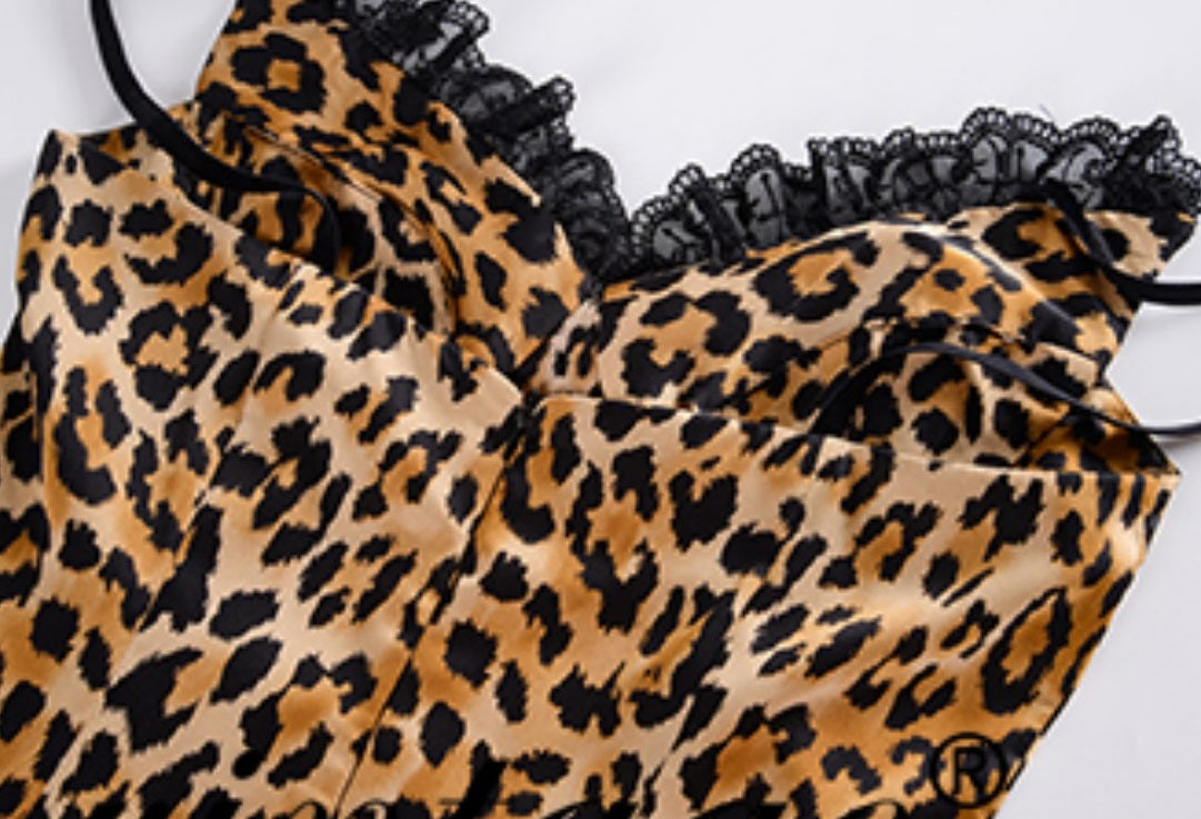 Le Palais Vintage sensual elegant leopard print faux silk satin slim wrap maxi dress-ASTA