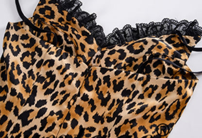 Le Palais Vintage sensual elegant leopard print faux silk satin slim wrap maxi dress-ASTA