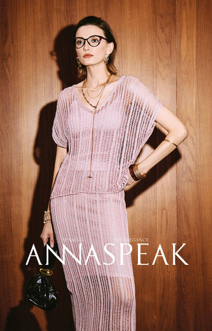 ANNASPEAK Lightweight and breathable cut-out fine glitter top skirt set summer-TOSE.