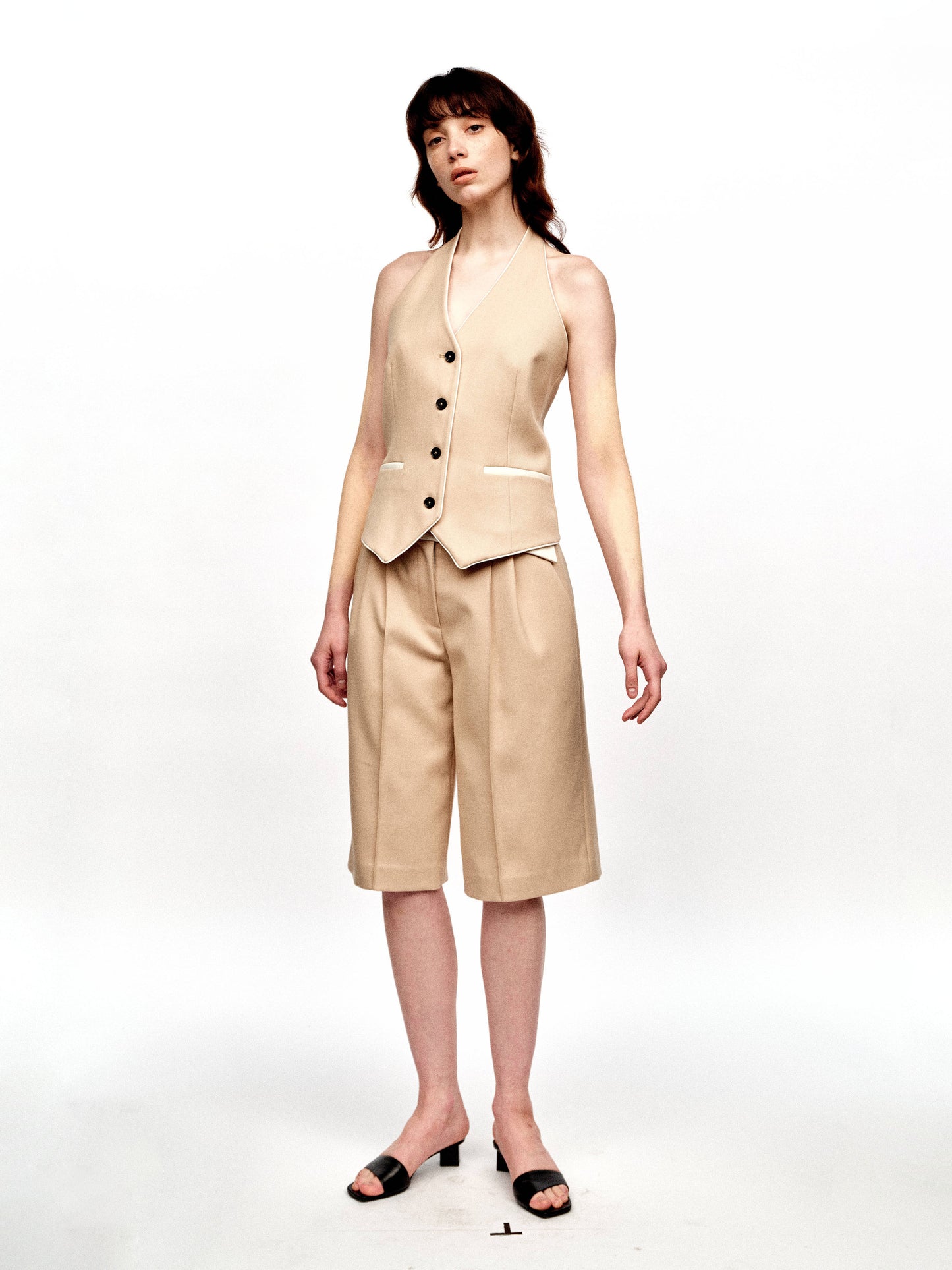 SERRER Contrast splicing waist design wool shorts - ELIJAH.