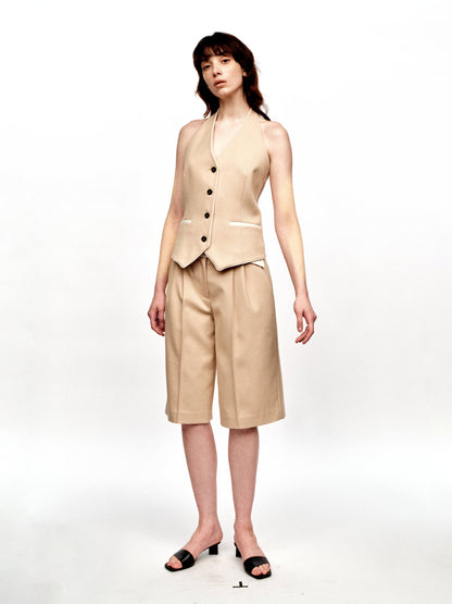 SERRER Contrast splicing waist design wool shorts - ELIJAH.