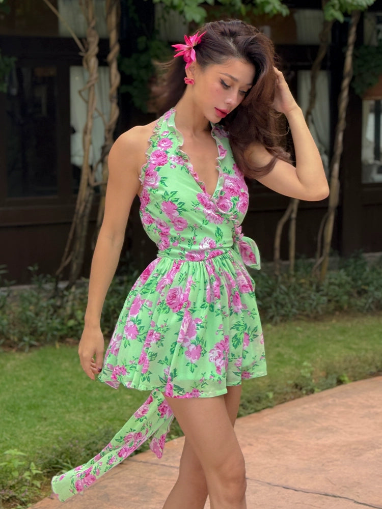 Le Palais Vintage is a silk wrap halter neck dress-GEE