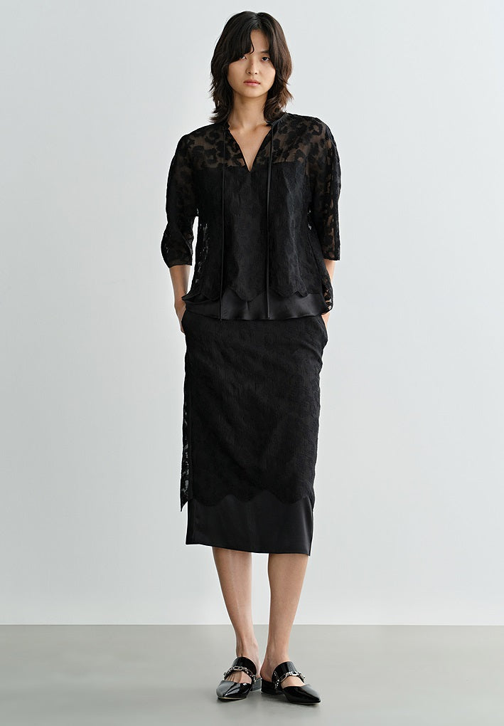 COMME MOI  summer women's silk embroidered half-sleeved top - EVE.