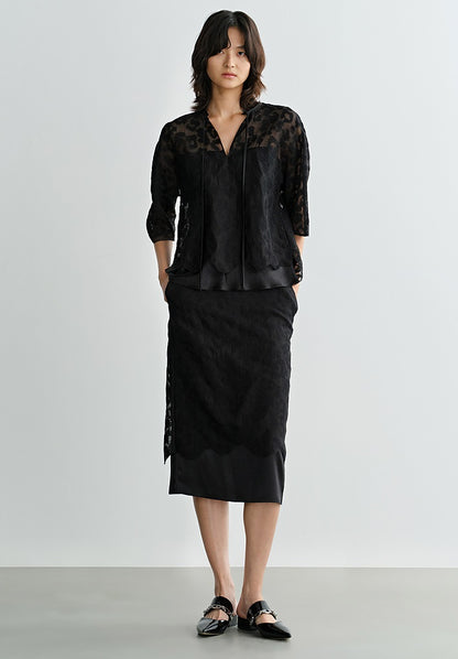 COMME MOI  summer women's silk embroidered half-sleeved top - EVE.