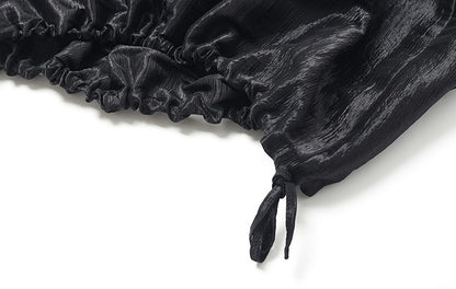 ZHUCHONGYUN black glossy tiered drawstring-cinched loose pants-KURISE.