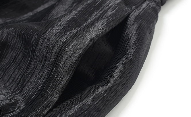 ZHUCHONGYUN black glossy tiered drawstring-cinched loose pants-KURISE.