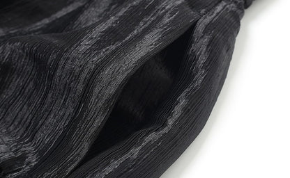 ZHUCHONGYUN black glossy tiered drawstring-cinched loose pants-KURISE.