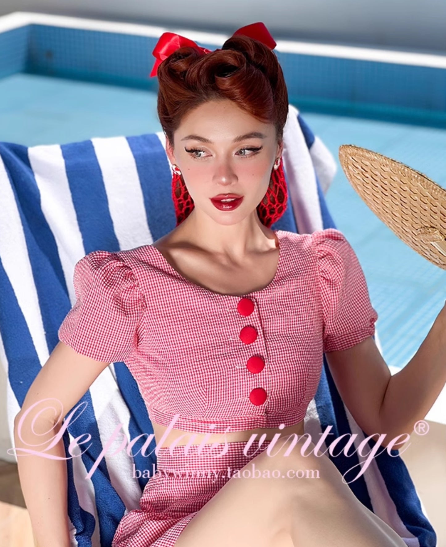 Le Palais  Red Small Padded Sleeve Short Top High Waist Shorts-GAM.