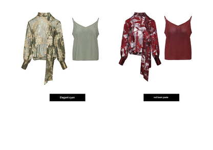 WANGXO | Silk Jacquard Streamer Suspender & Shirt Set -ÉLIA.