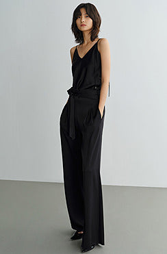 COMME MOI Lv Yan Designer Summer Women's Patchwork Satin V-Neck Sling - LEINANI.