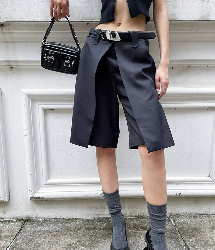 ANNAKIKI Casual Underwear Pleated Twill Simple Medium Pants-ROXIANNA