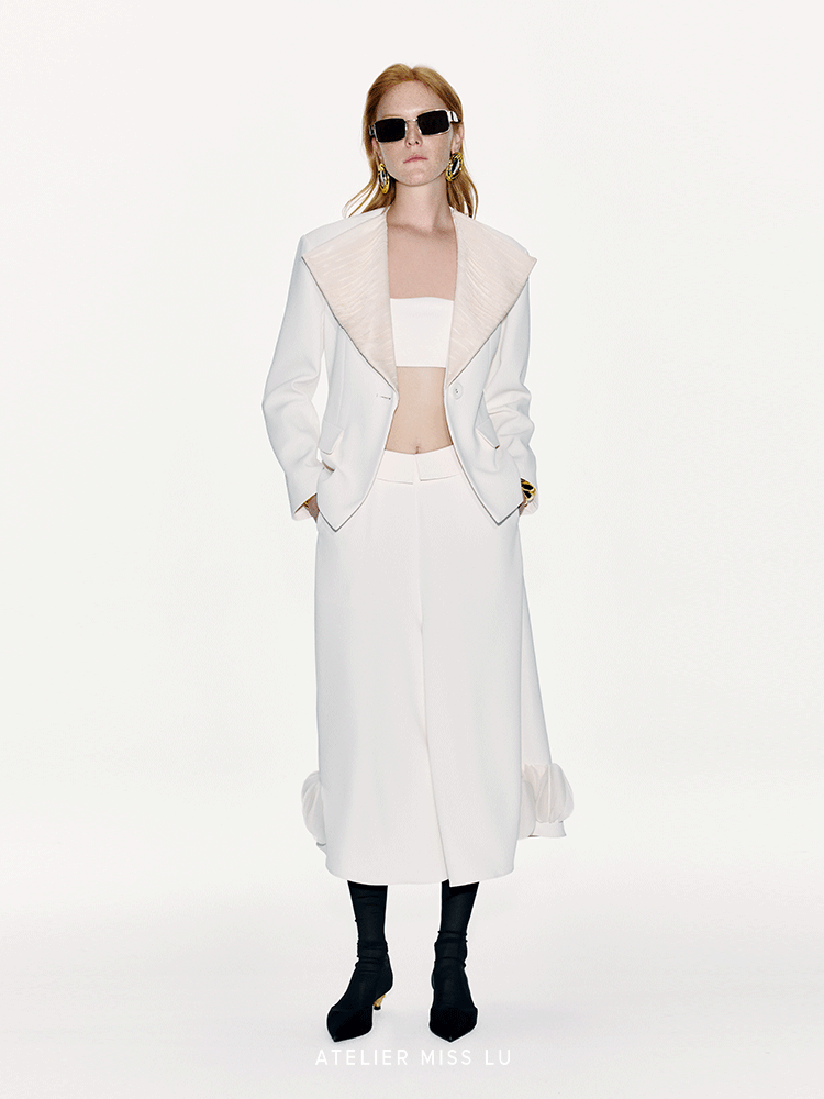 ATELIER MISS LU Textured Tulle Patchwork Waist Blazer - SERMON.