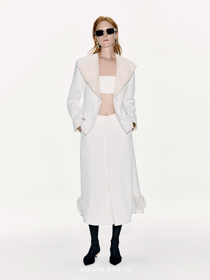 ATELIER MISS LU Textured Tulle Patchwork Waist Blazer - SERMON.