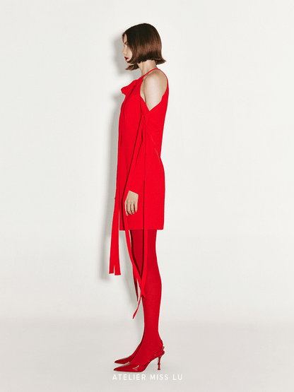 ATELIER MISS LU multi-ribbon design slim-fitting dropped-shoulder dress - APIRL.