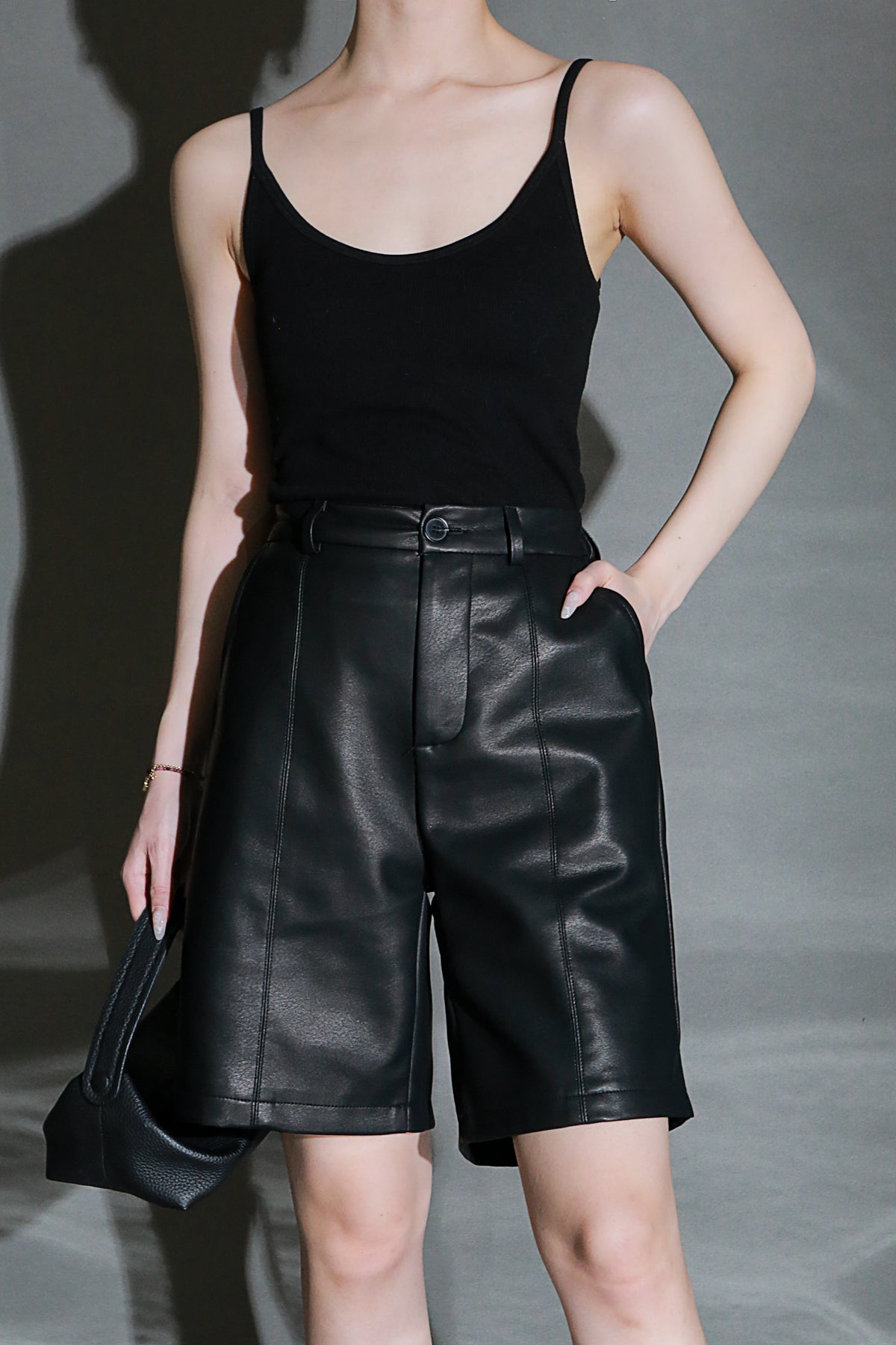 PIAOIN Short Straight Leather Soft Shorts Thin Pants Versatile Spring-BELLA