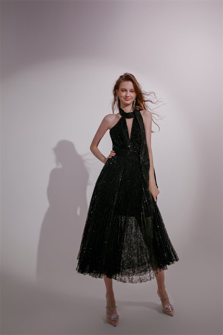 Wardrobes by Chen High End Black Halter Neck Sleeveless lbd Cocktail Dress-Blackie