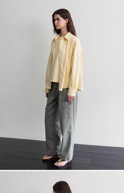 Nothing Written long short sleeve t-shirt cotton shirt-IVY!