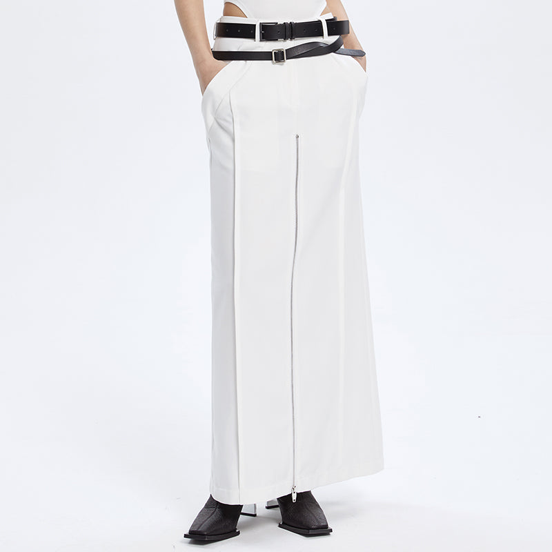 TINY IN zippered slit long straight legs structured seams low waist skirt -TENDO