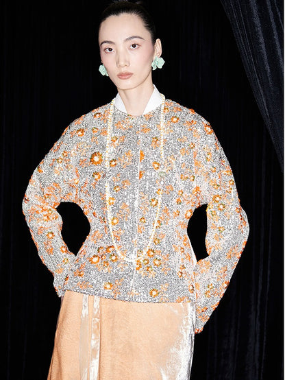 M essential Mackay designer vermilion persimmon embroidered waist silhouette short coat - PISSY.