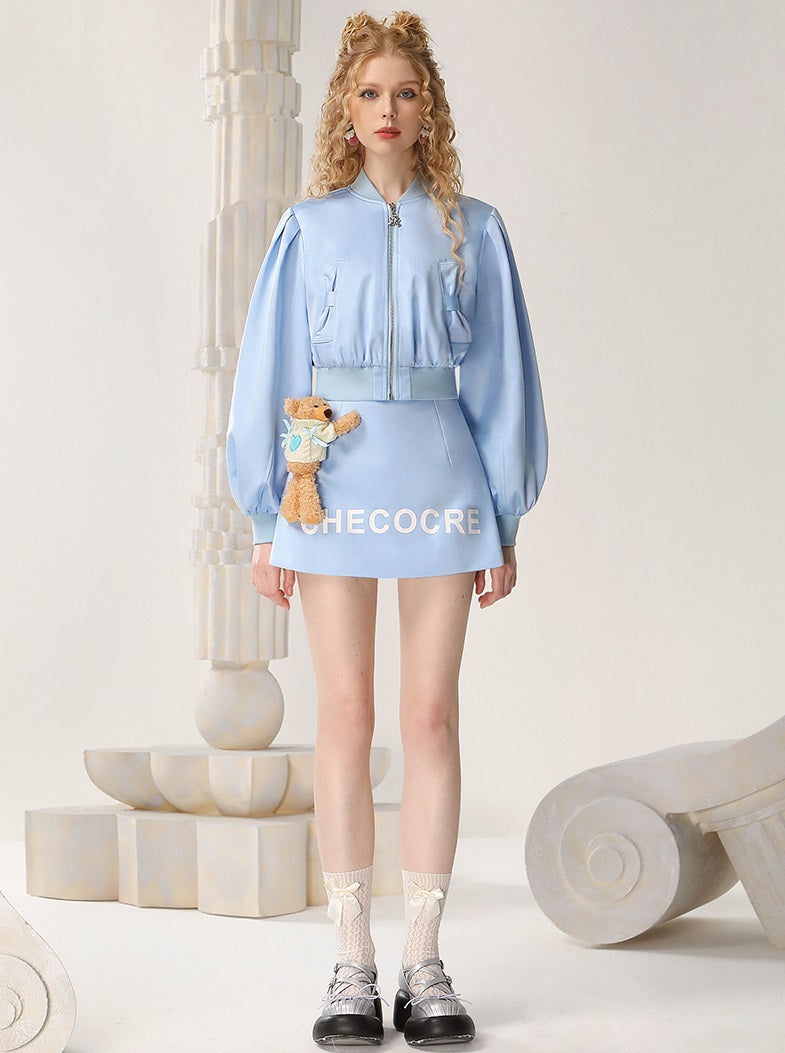 CHECOCRE Three-dimensional Bear Design Sense Blue Two-Piece Short Set Suit  - MORGAN