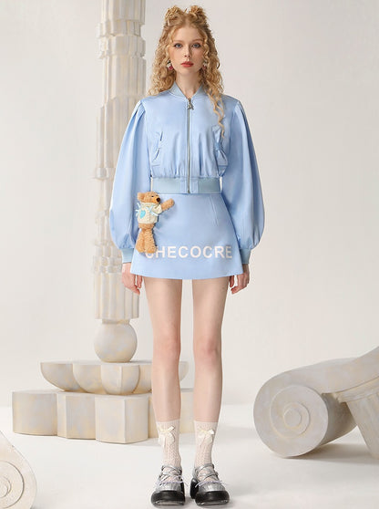 CHECOCRE Three-dimensional Bear Design Sense Blue Two-Piece Short Set Suit  - MORGAN