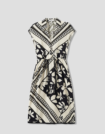 COMME MOI Lv Yan designer's new summer women's print shirred tassel waist dress - GOLDIE.