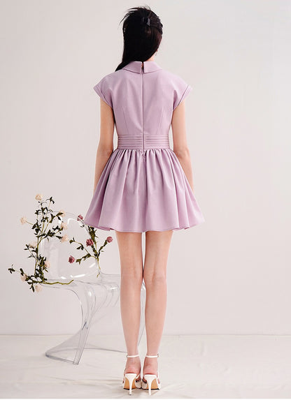 CHECOCRE Cute Delicate Three-dimensional Rose High-waisted Thin Purple Suit Dress - ABILITY