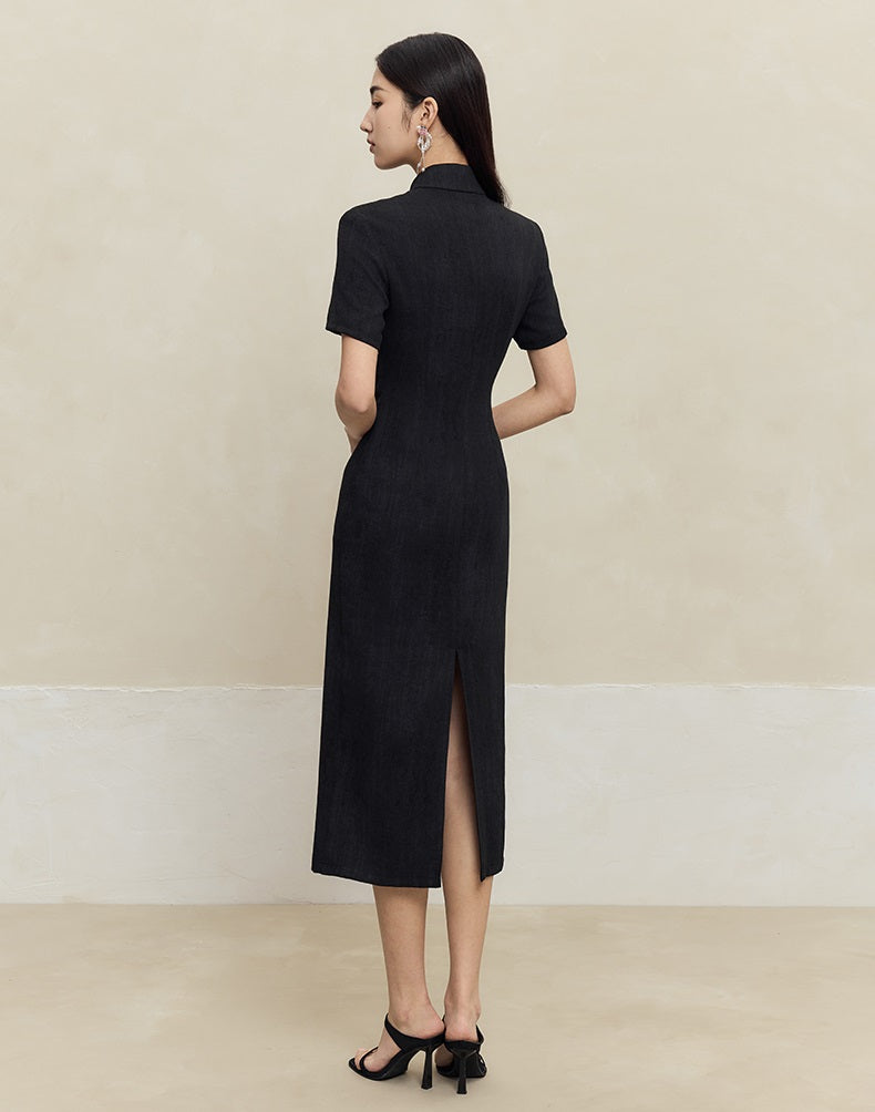 HECO old texture linen midi dress women - dome.