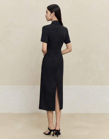 HECO old texture linen midi dress women - dome.