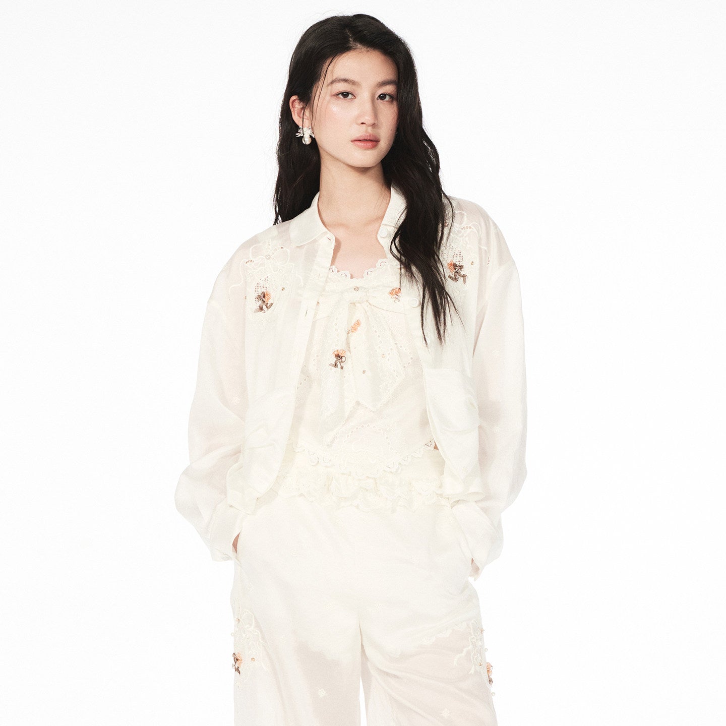 FAME rococo embroidered beaded temperament long-sleeved shirt - ELIJAH
