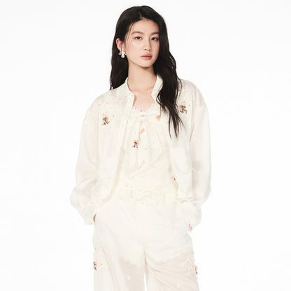 FAME rococo embroidered beaded temperament long-sleeved shirt - ELIJAH