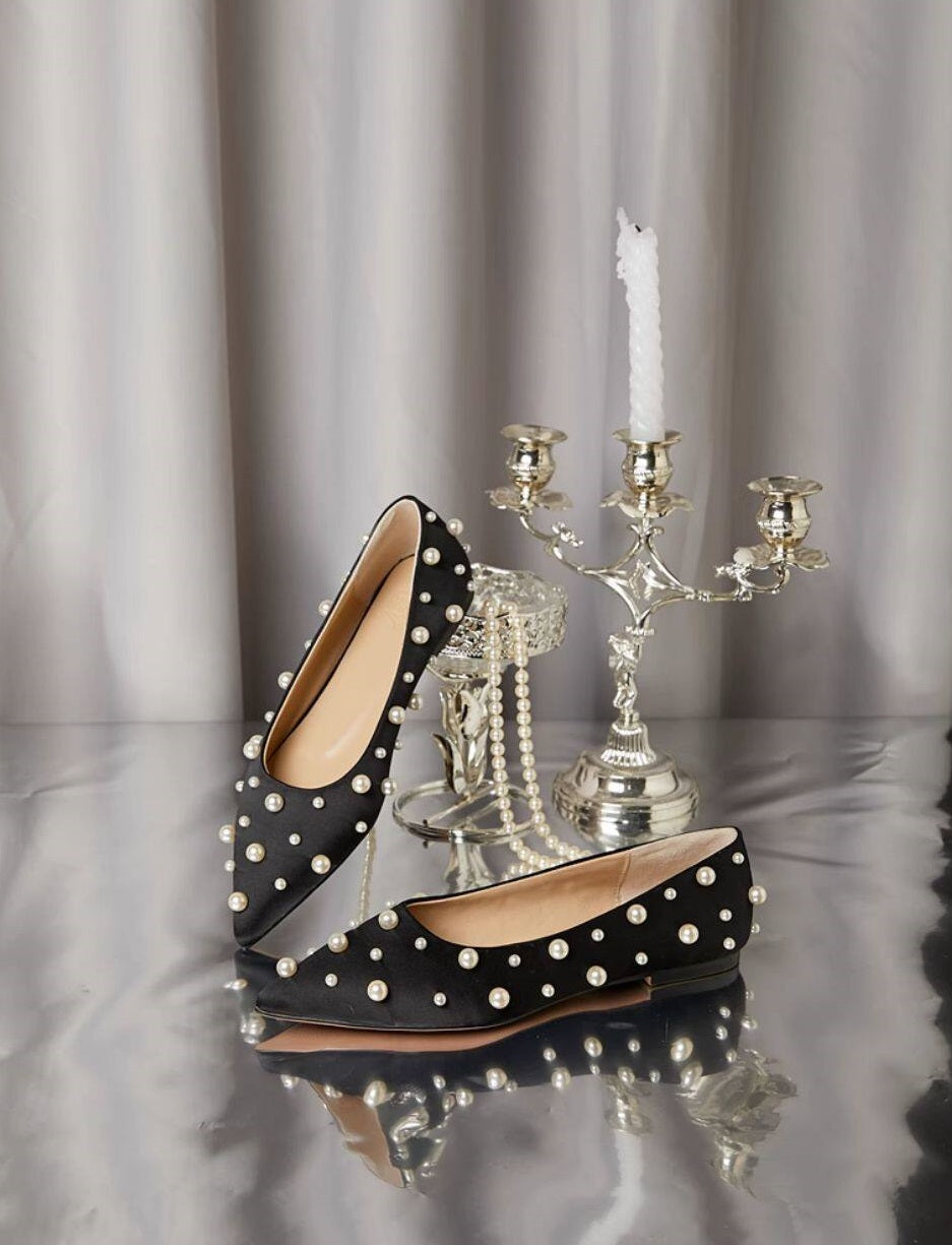 B-FEI pointed flat pearl dotted shoes single shoe-PLIX.