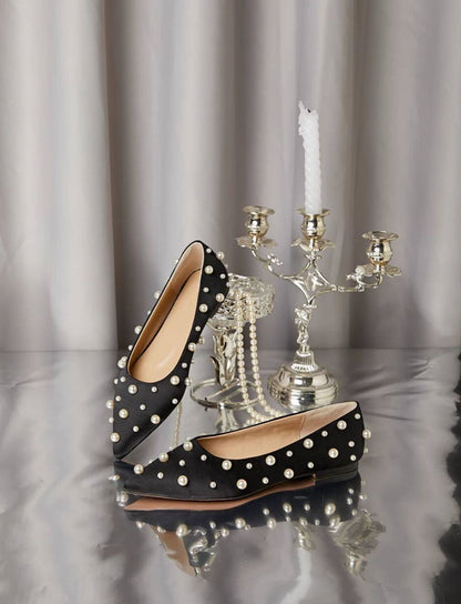 B-FEI pointed flat pearl dotted shoes single shoe-PLIX.