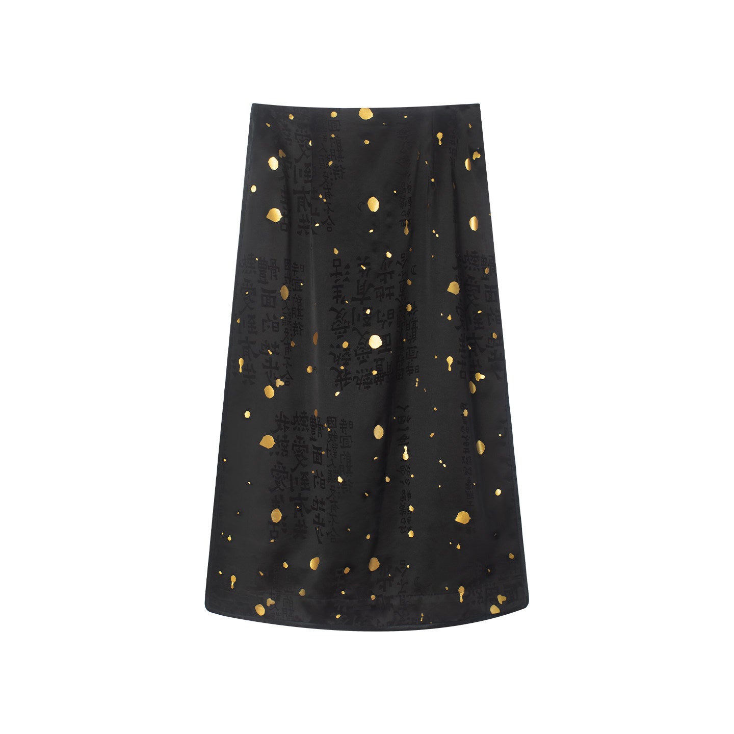 TUYUE Style Black Acetate Satin Hot Stamping Slit Skirt - LUCA.