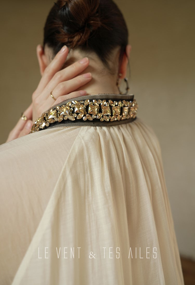 LE VENT&TES AILES retro Crystal embellished Premium Silhouette Tencel Beaded vacation Dress-YUTA