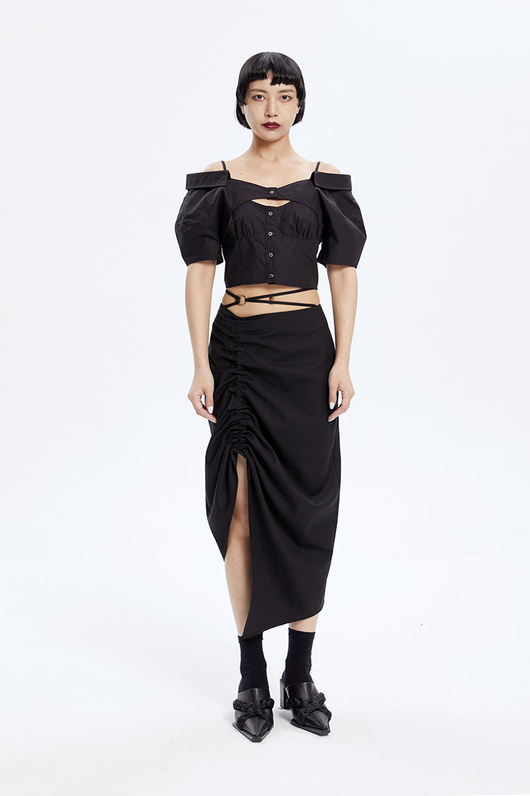 TINY IN stitched off-the-shoulder cut-out ultra-cropped women's shirts- CART