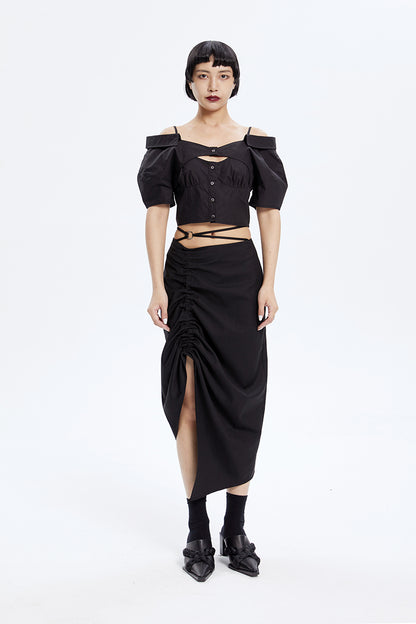 TINY IN stitched off-the-shoulder cut-out ultra-cropped women's shirts- CART