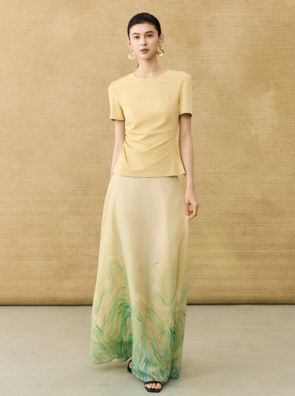 HECO Chinese Style Waist Shirred Knit Slim Stretch Top- STIQE.