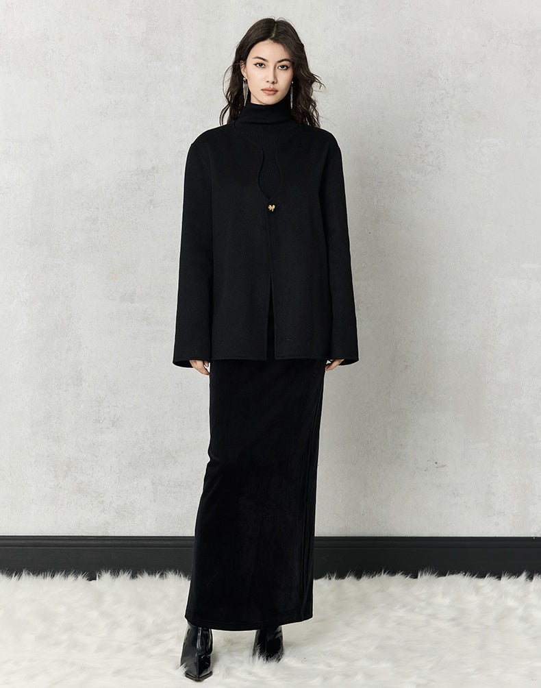 HECO winter double-sided woolen  black red apricot coat women - glory.