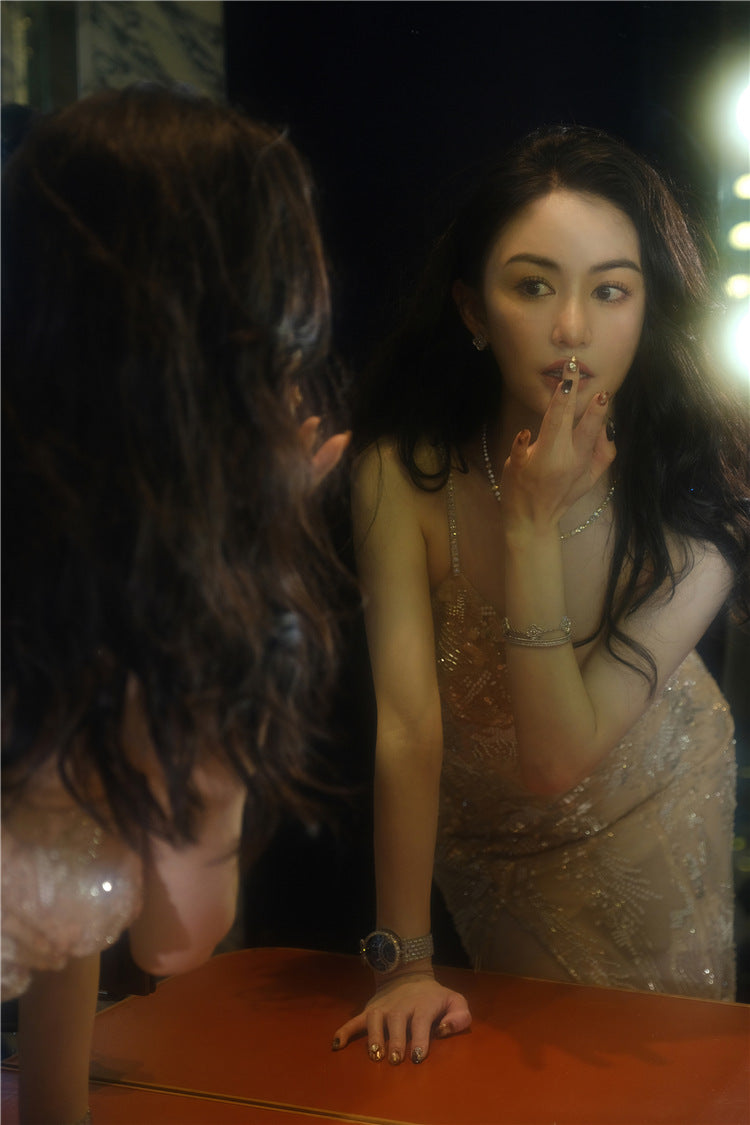 Wardrobes by Chen Elegant Hand-Embroidered Crystal Floral Dress-Dollar