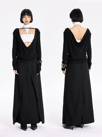 TINY IN Swing Neck Smock Irregular Knit Top - ROX