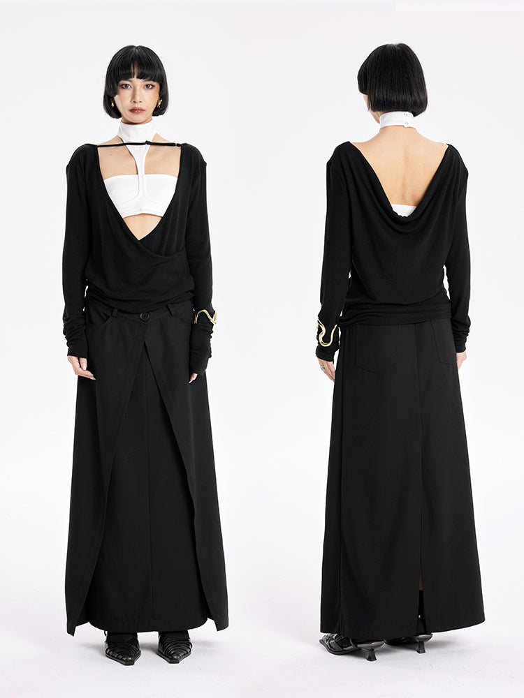 TINY IN Smock Swing Neck Knit T-Shirt Worn Front and Back-ROX.