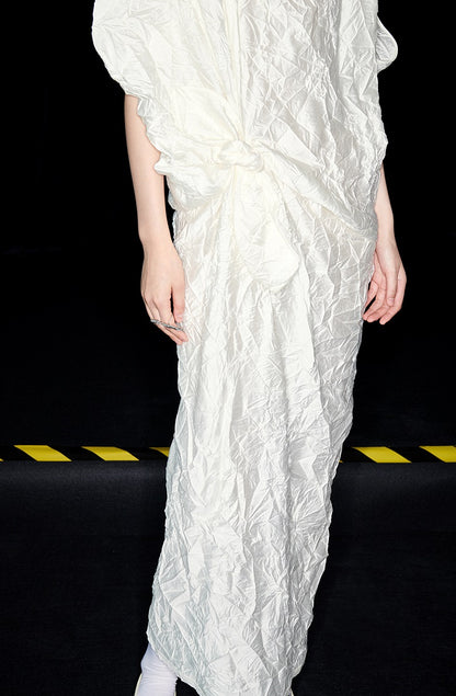 M essential Mackay designer Comfort pressed pleated irregular cut dress - calc.